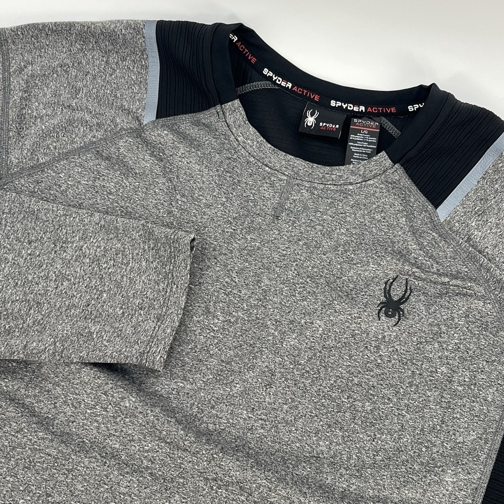 SPYDER Shirt Mens LARGE Gray Black Active Base Layer Midweight Gorpcore